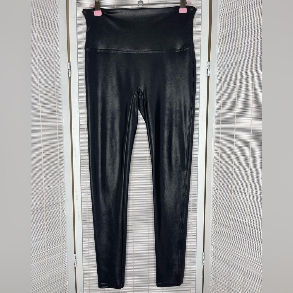 Spanx Faux Leather Leggings Black High Rise Nylon Elastane Size L - Picture 2 of 10
